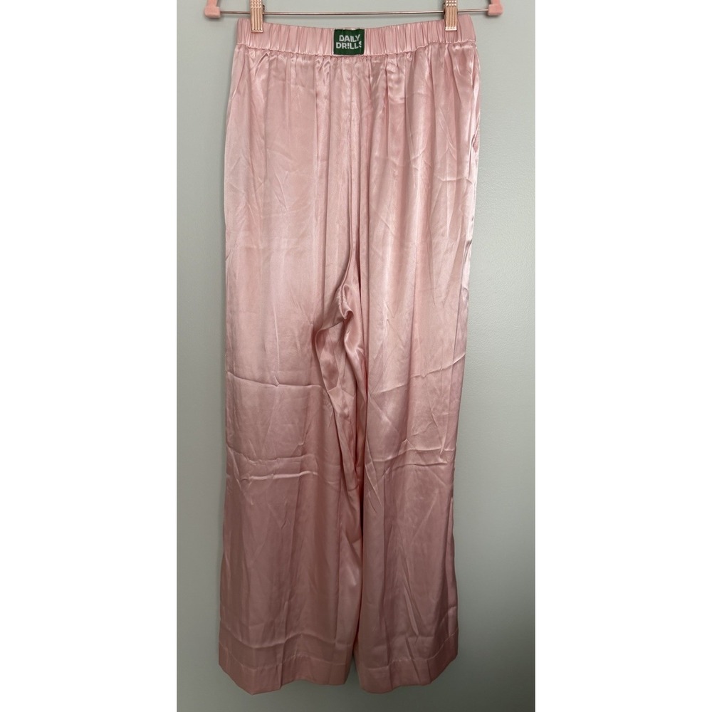 Daily Drills Resort Satin Pants Wide Leg Elastic Waist Light Pink Women's XS/S
